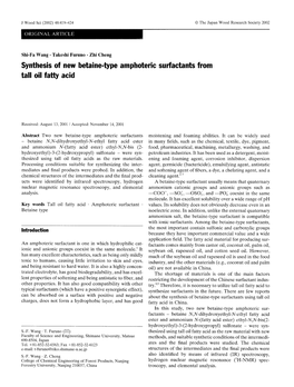 Synthesis of New Betaine-Type Amphoteric Surfactants from Tall Oil Fatty Acid