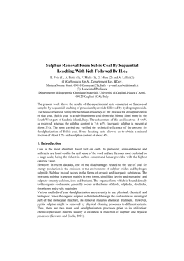 Sulphur Removal from Sulcis Coal by Sequential Leaching with Koh