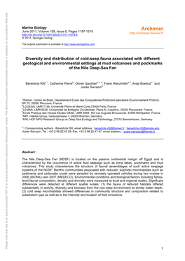 Diversity and Distribution of Cold-Seep Fauna Associated With