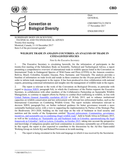 WILDLIFE TRADE in AMAZON COUNTRIES: an ANALYSIS of TRADE in CITES-LISTED SPECIES Note by the Executive Secretary 1