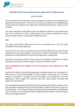 Violations of the De-Escalation Zones Agreement in Idlib Province