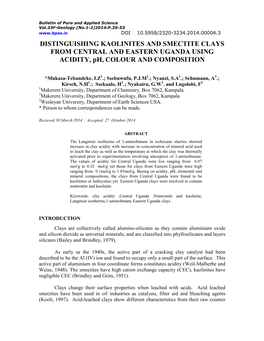 DISTINGUISHING KAOLINITES and SMECTITE CLAYS from CENTRAL and EASTERN UGANDA USING ACIDITY, Ph, COLOUR and COMPOSITION