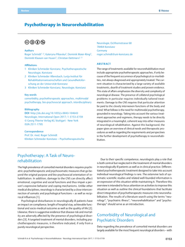 Psychotherapy in Neurorehabilitation