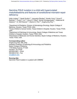 Germline POLE Mutation in a Child with Hypermutated Medulloblastoma and Features of Constitutional Mismatch Repair Deficiency