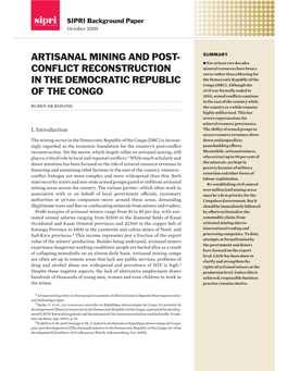 Artisanal Mining and Post- Conflict Reconstruction in the Democratic Republic of the Congo