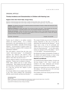 ORIGINAL ARTICLE Tinnitus Incidence and Characteristics In