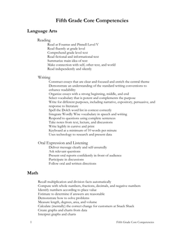 Fifth Grade Core Competencies