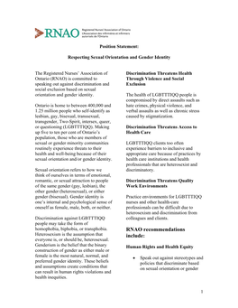 RNAO- Respecting Sexual Orientation and Gender Identity