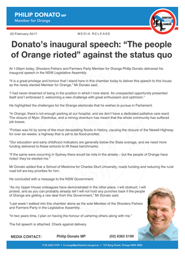 Donato's Inaugural Speech
