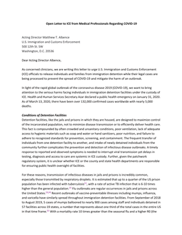 Open Letter to ICE from Medical Professionals Regarding COVID-19
