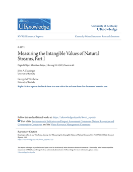 Measuring the Intangible Values of Natural Streams, Part I Digital Object Identifier