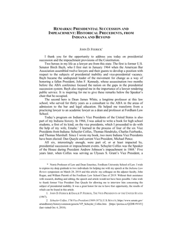 Presidential Succession and Impeachment: Historical Precedents, from Indiana and Beyond