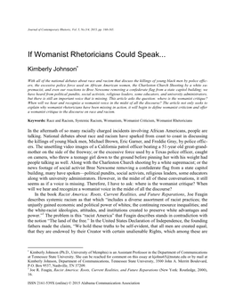 If Womanist Rhetoricians Could Speak