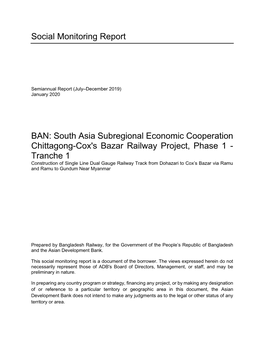 Social Monitoring Report BAN: South Asia Subregional Economic Cooperation Chittagong-Cox's Bazar Railway Project, Phase 1