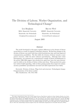 The Division of Labour, Worker Organisation, and Technological Change∗