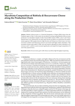 Mycobiota Composition of Robiola Di Roccaverano Cheese Along the Production Chain