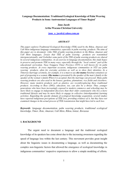 Traditional Ecological Knowledge of Palm Weaving Products in Some Austronesian Languages of Timor Regioni