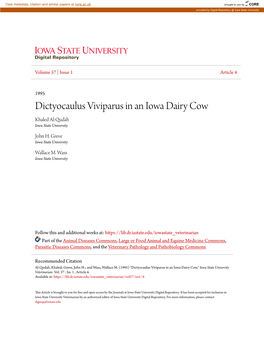 Dictyocaulus Viviparus in an Iowa Dairy Cow Khaled Al-Qudah Iowa State University