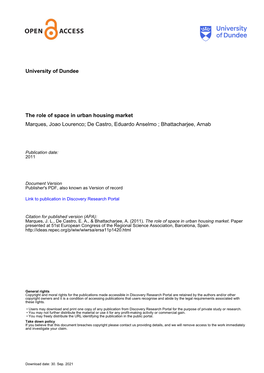 University of Dundee the Role of Space in Urban Housing Market