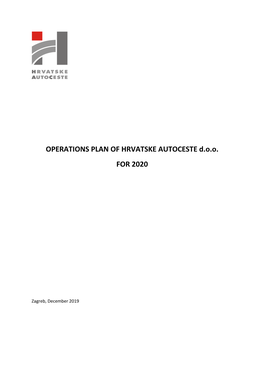 OPERATIONS PLAN of HRVATSKE AUTOCESTE D.O.O. for 2020