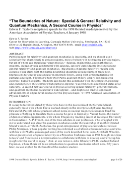 The Boundaries of Nature: Special & General Relativity and Quantum