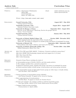 Andrew Sale Curriculum Vitae