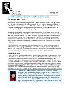 Cross Examining Police in False Confession Cases By: Attorney Deja Vishny*