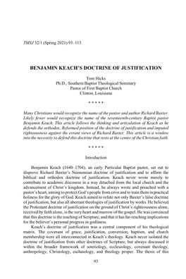 Benjamin Keach's Doctrine of Justification