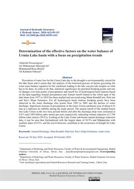 Determination of the Effective Factors on the Water Balance of Urmia Lake Basin with a Focus on Precipitation Trends