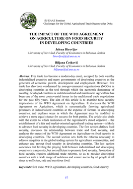 The Impact of the Wto Agreement on Agriculture on Food Security in Developing Countries