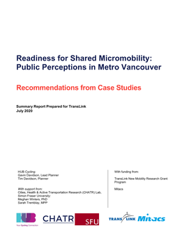 Readiness for Shared Micromobility: Public Perceptions in Metro Vancouver
