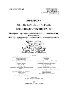 Birmingham City Council (Appellants) V Ali (FC) and Others (FC) (Respondents) Moran (FC) (Appellant) V Manchester City Council (Respondents)