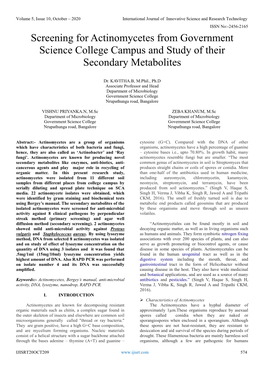 Screening for Actinomycetes from Government Science College Campus and Study of Their Secondary Metabolites