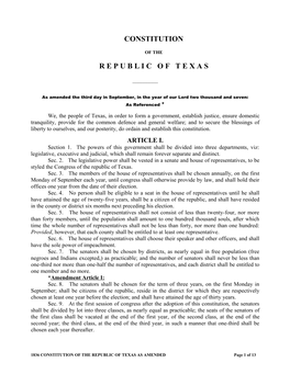 1836 CONSTITUTION of the REPUBLIC of TEXAS AS AMENDED Page 1 of 13 Sec