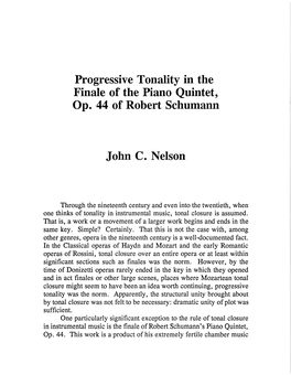 Progressive Tonality in the Finale of the Piano Quintet, Ope 44 of Robert Schumann