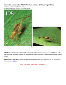 Systematics and Acoustics of North American Anaxipha (Gryllidae: Trigonidiinae) by Thomas J