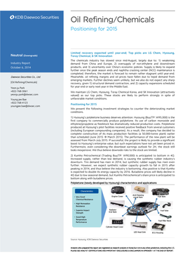 Oil Refining/Chemicals Positioning for 2015