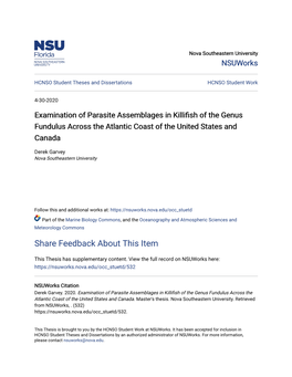 Examination of Parasite Assemblages in Killifish of the Genus Fundulus Across the Atlantic Coast of the United States and Canada