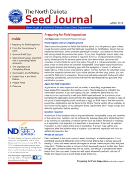 Seed Journal APRIL 2019 Newsletter of the North Dakota State Seed Department