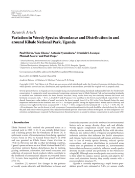 Variation in Woody Species Abundance and Distribution in and Around Kibale National Park, Uganda