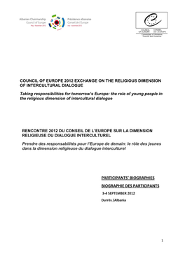 Council of Europe 2012 Exchange on the Religious Dimension of Intercultural Dialogue
