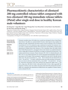 Pharmacokinetic Characteristics of Cilostazol 200 Mg Controlled