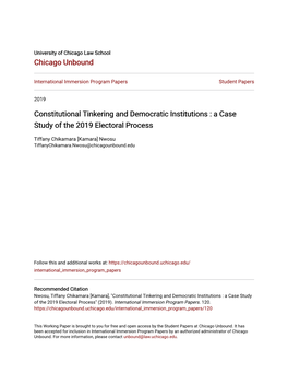 Constitutional Tinkering and Democratic Institutions : a Case Study of the 2019 Electoral Process