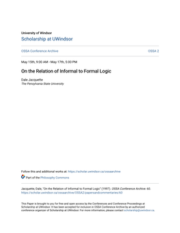 On the Relation of Informal to Formal Logic