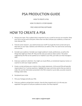 Psa Production Guide How to Create A