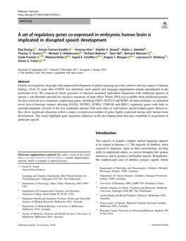 A Set of Regulatory Genes Co-Expressed in Embryonic Human Brain Is Implicated in Disrupted Speech Development