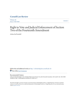 Right to Vote and Judicial Enforcement of Section Two of the Fourteenth Amendment Arthur Earl Bonfield