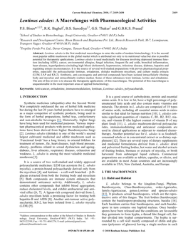 Lentinus Edodes: a Macrofungus with Pharmacological Activities P.S