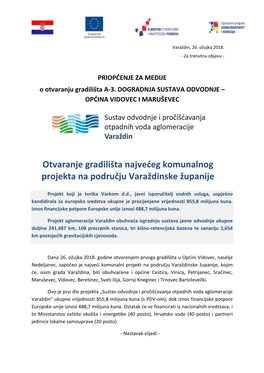 Otvaranje Gradilišta Najvećeg Komunalnog Projekta Na Području Varaždinske Županije