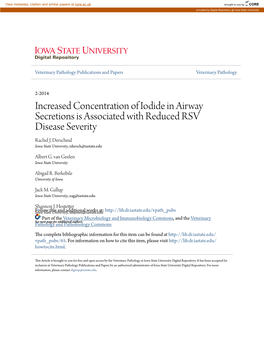 Increased Concentration of Iodide in Airway Secretions Is Associated with Reduced RSV Disease Severity Rachel J